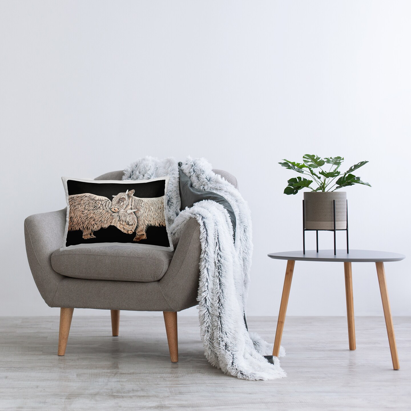 Hugging Cattle on Black Decorative Printed Throw Pillow Design by Ashley Justice, 14 x 7 x 20