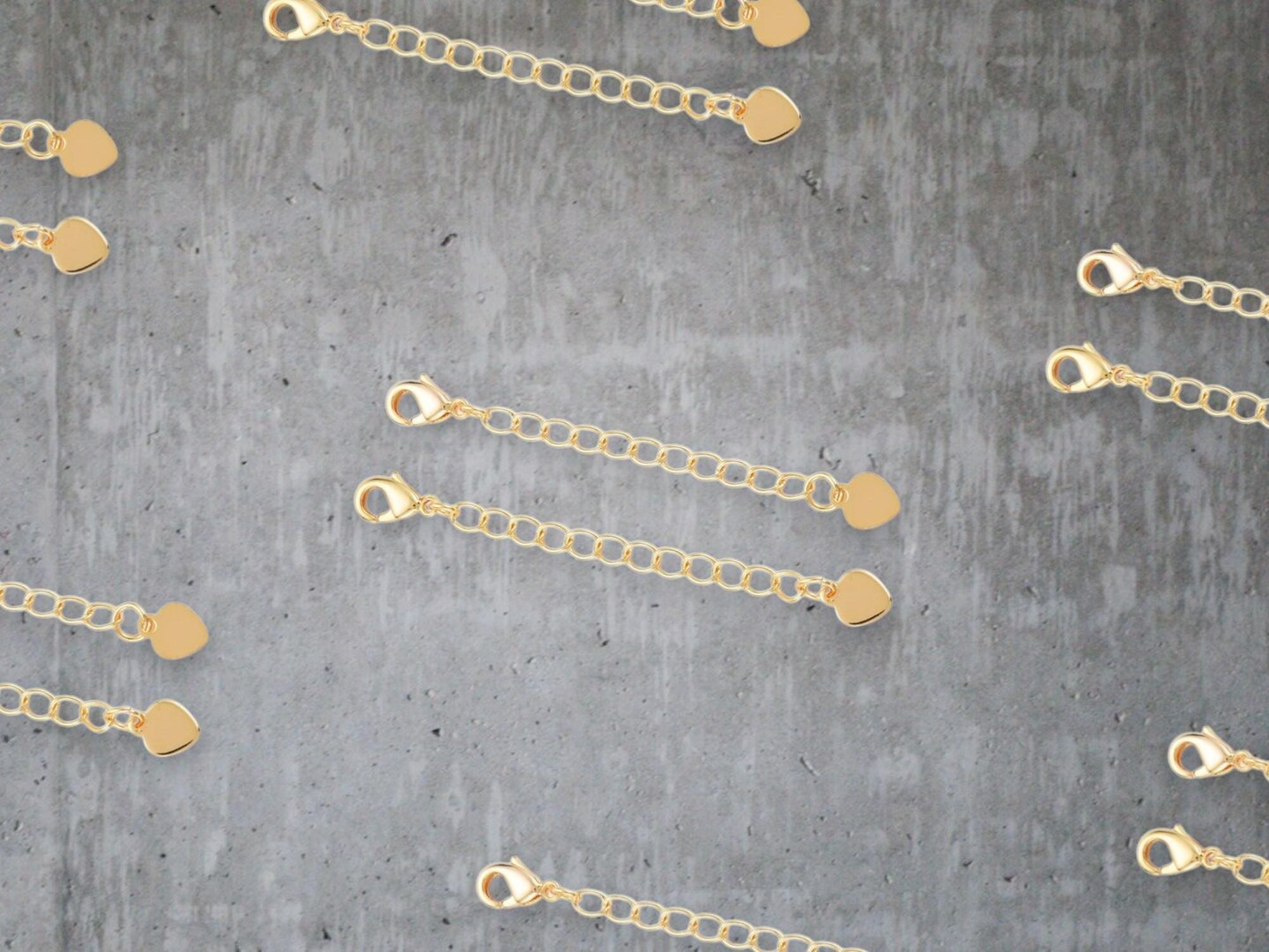 57mm 18k Gold Plated Brass Chain Extender w/Heart Charm & Lobster Clasp (10pcs)