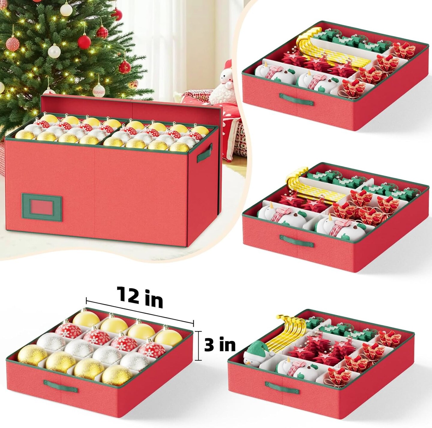 Christmas Ornament Storage - 128-3&#x22; Ornaments Organizer Storage Box, Holiday Ornament Storage Container with 8 Removable Trays