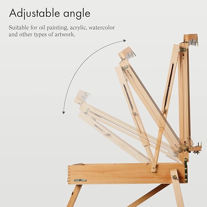 ARTIFY French Easel, Foldable Portable Art Field Easel with Artist Drawer, Palette, Hold Canvas up to 34&#x22;, Adjustable Beechwood Sketchebox Easel for Painting