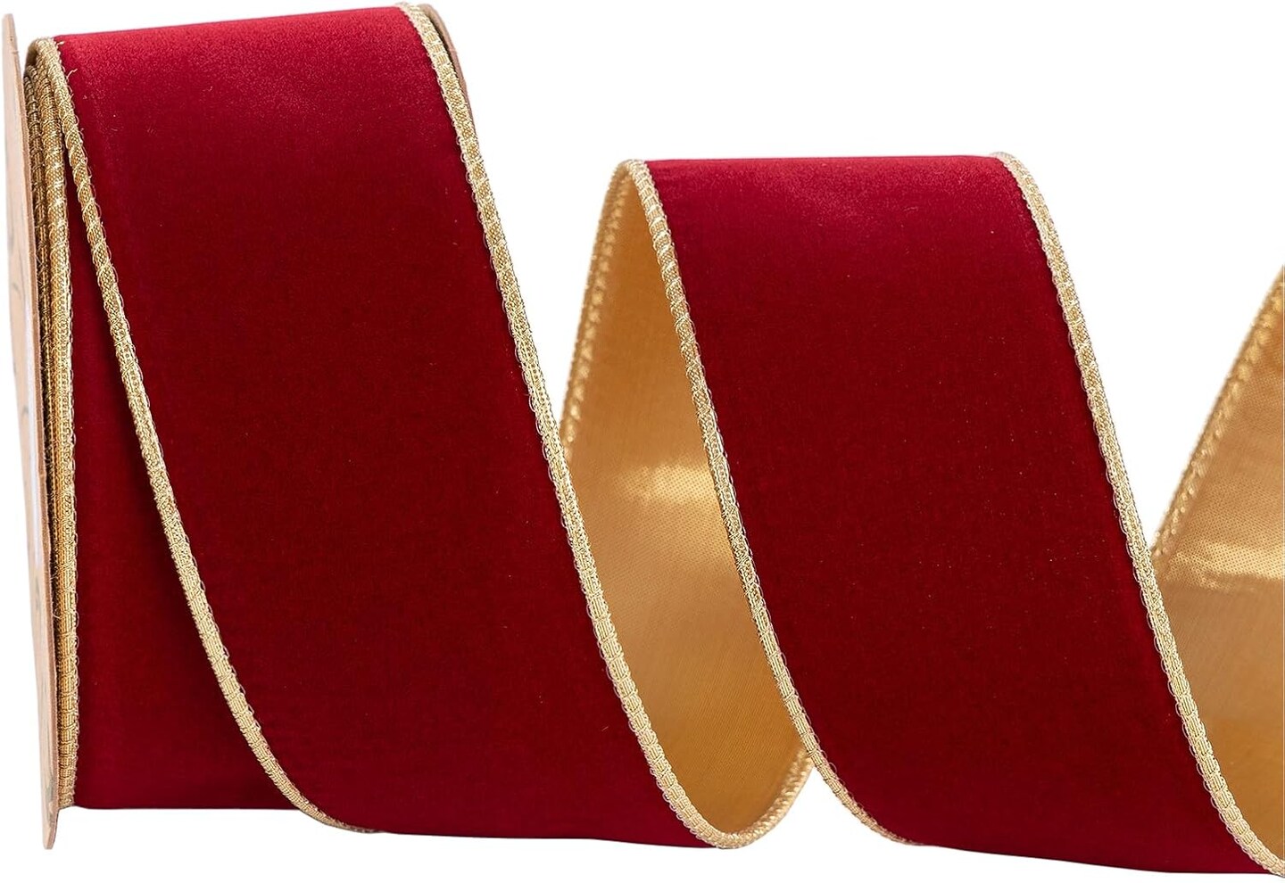 Dark Red Velvet Christmas Wired Ribbon 2.5 inch Wide*10Y Red and Gold Double Sided Velvet Ribbon for Christmas Tree Wreaths Gift Wrapping Bows Gralands Home Decor Crafts (red 2.5)