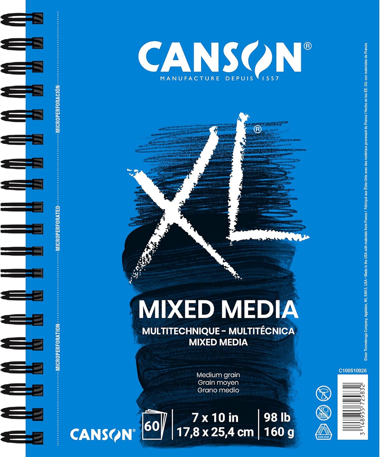 Canson XL Series Mixed Media Pad, Side Wire, 7x10 inches, 60 Sheets &#x2013; Heavyweight Art Paper for Watercolor, Gouache, Marker, Painting, Drawing, Sketching
