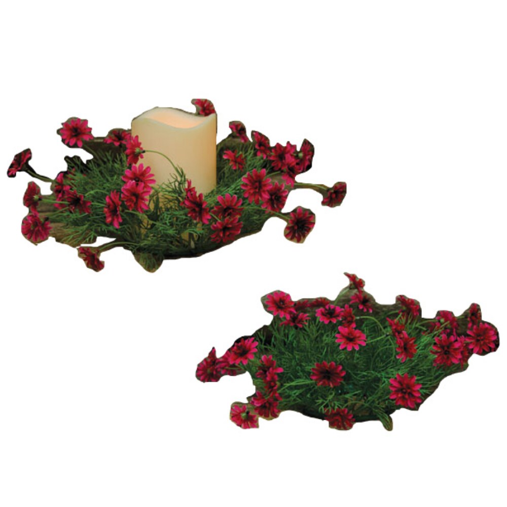 Star Daisy Candle Ring &#x2013; Vibrant Cerise Pink Floral Accent with Greenery for Pillars and Tabletop Decor