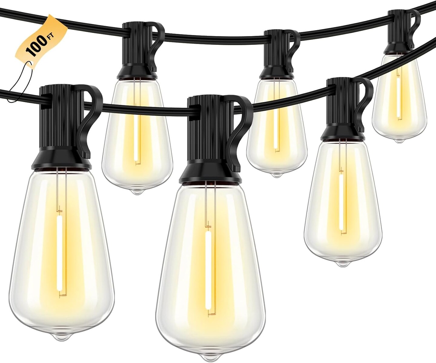 100FT LED Outdoor String Lights, 2700K LED Patio Lights with 50+2 Shatterproof Vintage Bulbs, Hanging String Lights Waterproof Outside for Porch, Backyard, Garden, Gazebo