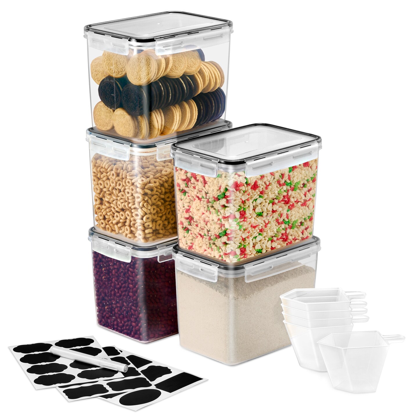 Sorbus Food Storage Containers - Pack of 5 with Air Tight, Four-Way Snap Lids