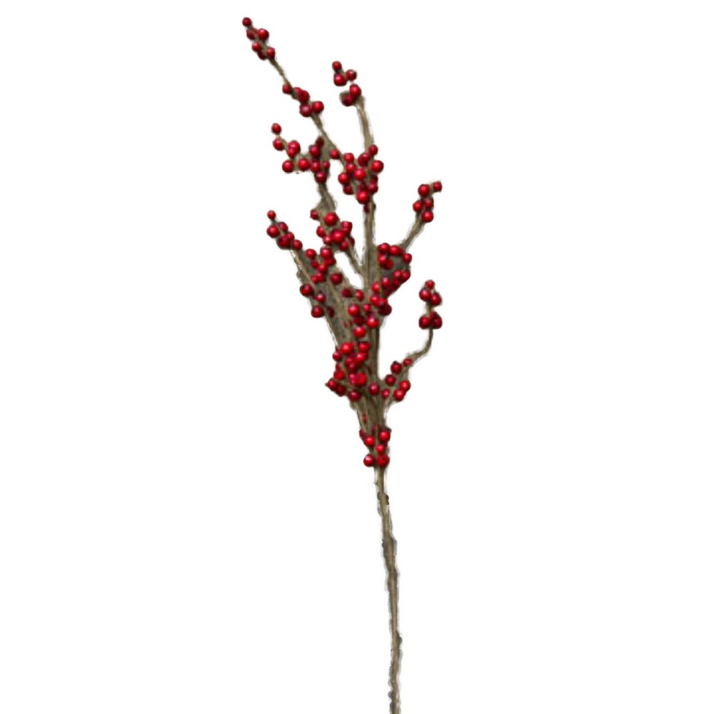 27&#x201D;Long Red Berry Spray on Brown-Wrapped Wired Stems Perfect for Home Decor