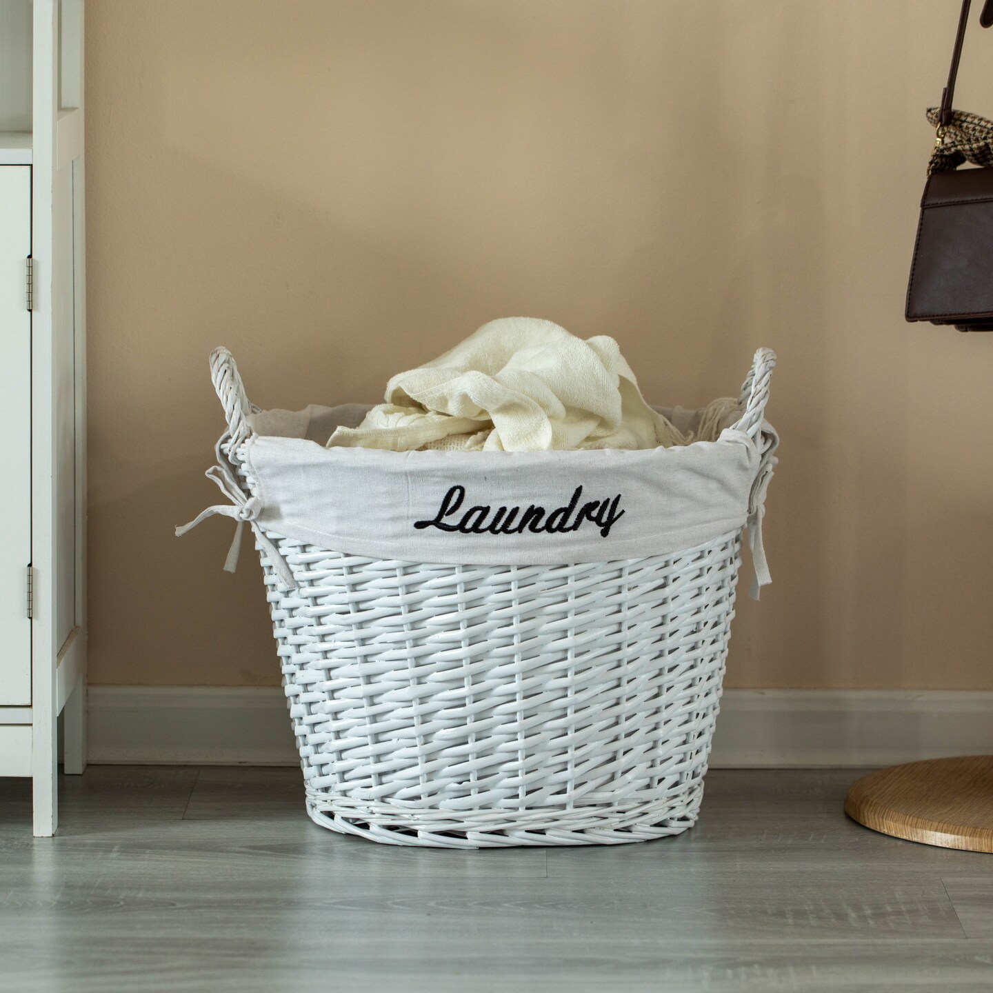 Wickerwise Handwoven Laundry Basket with Liner &#x26; Handles - Boho Decorative Storage Hamper for Clothes Blankets Pillows and Towels - Ideal for Laundry Room Bathroom Bedroom and Living Room