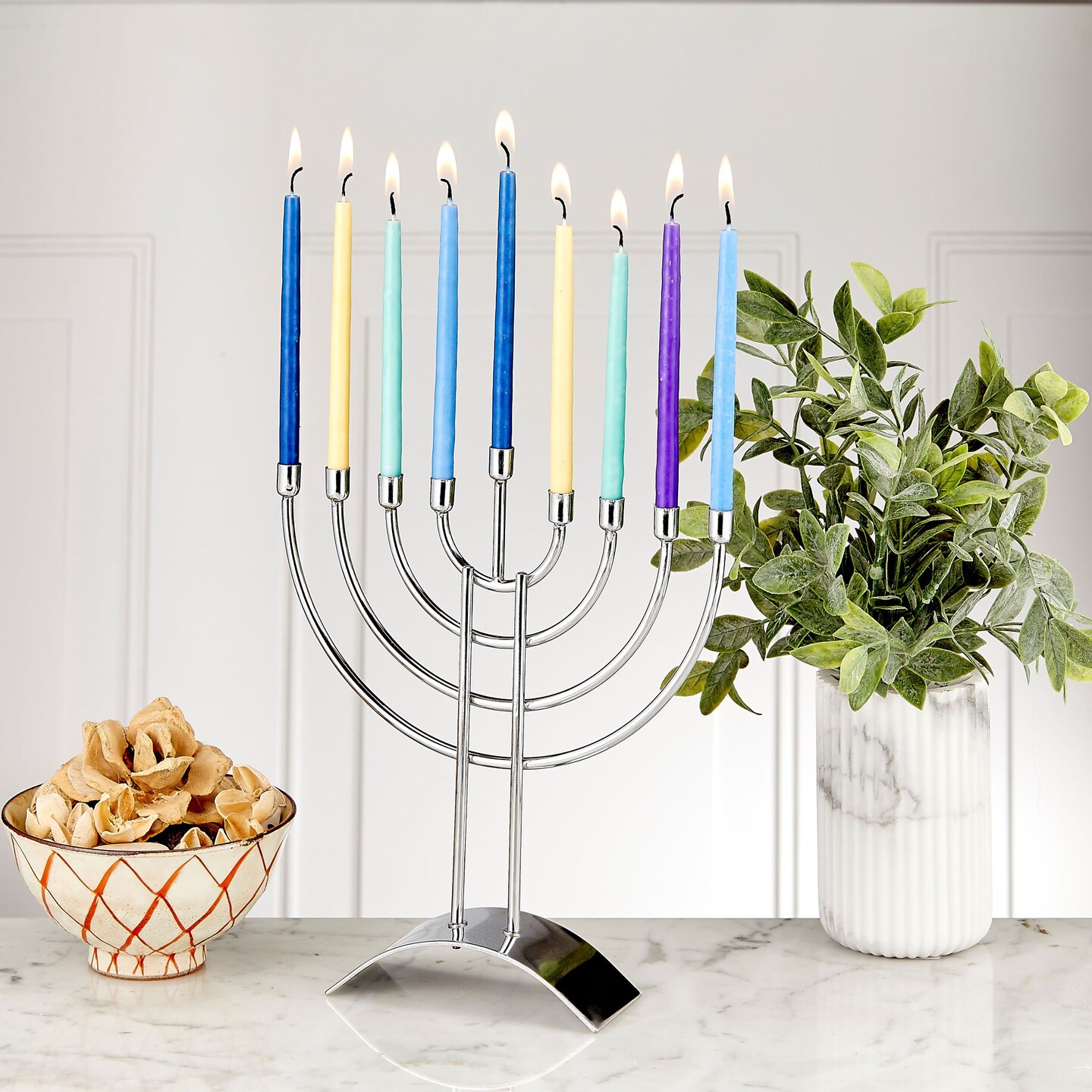 Rite Lite Traditional Steel Hanukkah Menorah - 8.75&#x22; - Silver Finish