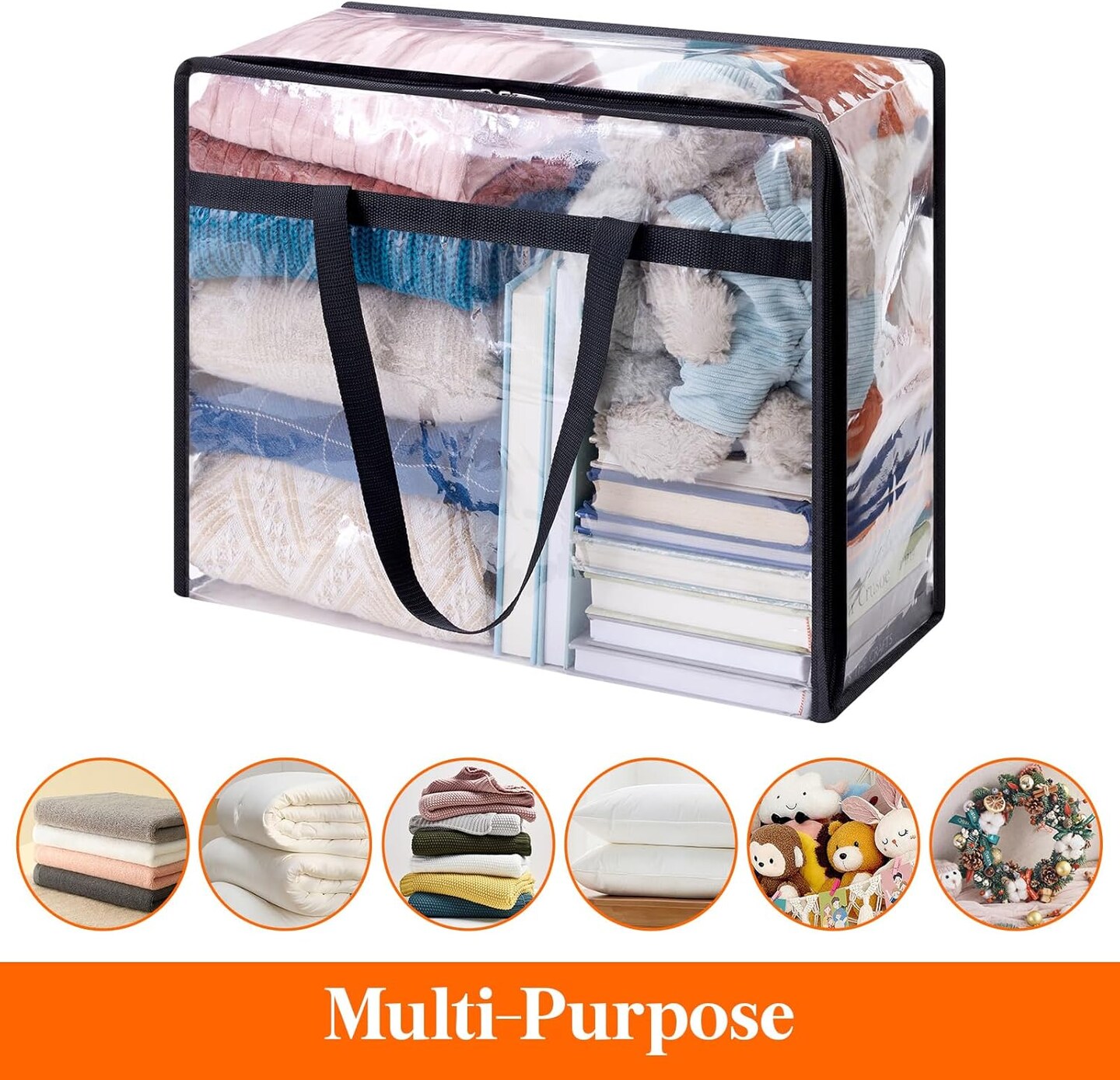 4 Pack Clear Clothes Storage Bags, 40L Plastic Blanket Storage Bags, Vinyl Foldable Moving Bags with Zipper, Closet Organizers and Storage Containers for Bedding, Duvet, Comforter