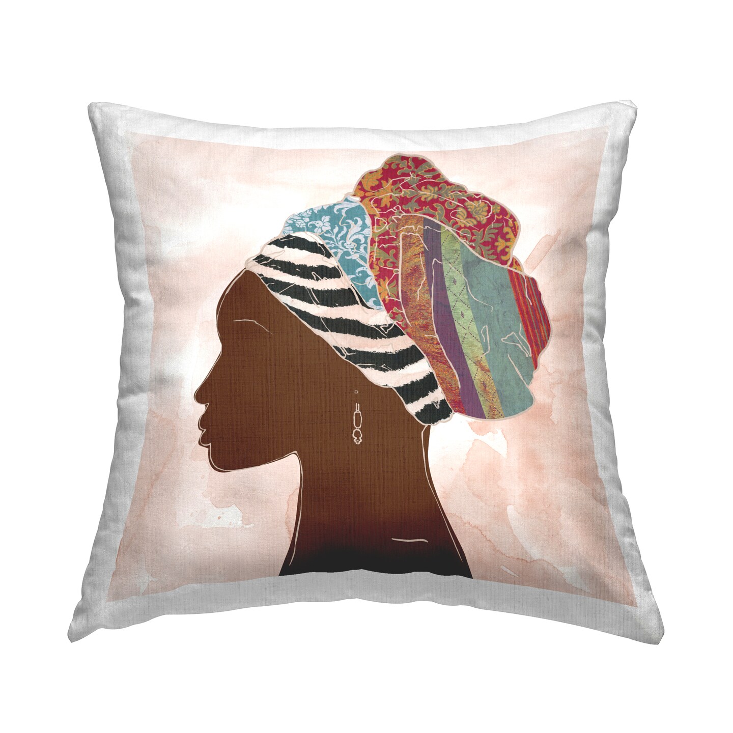 Minimalist African Portrait Decorative Printed Throw Pillow Design by Carol Robinson, 18 x 7 x 18