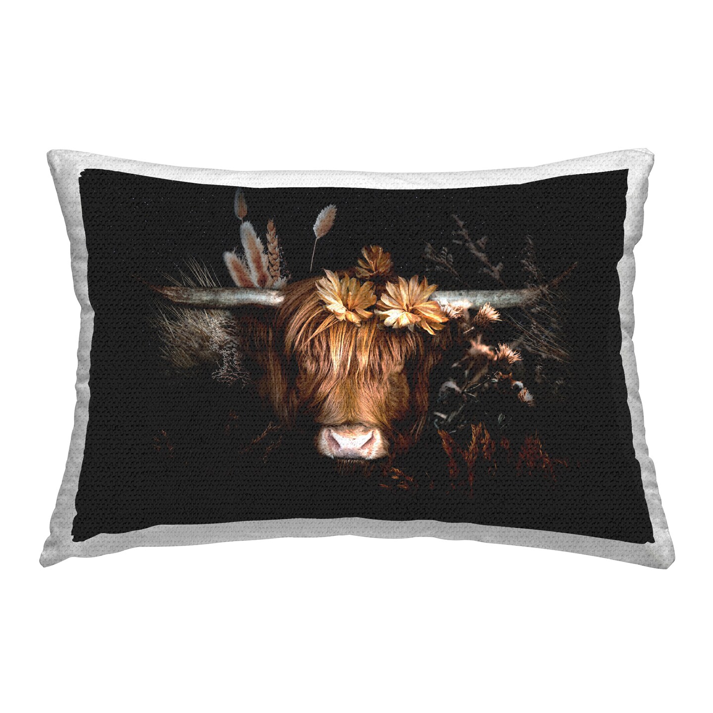 Shadowed Cattle & Botanicals Outdoor Printed Pillow Design by Reinders, 14 x 7 x 20