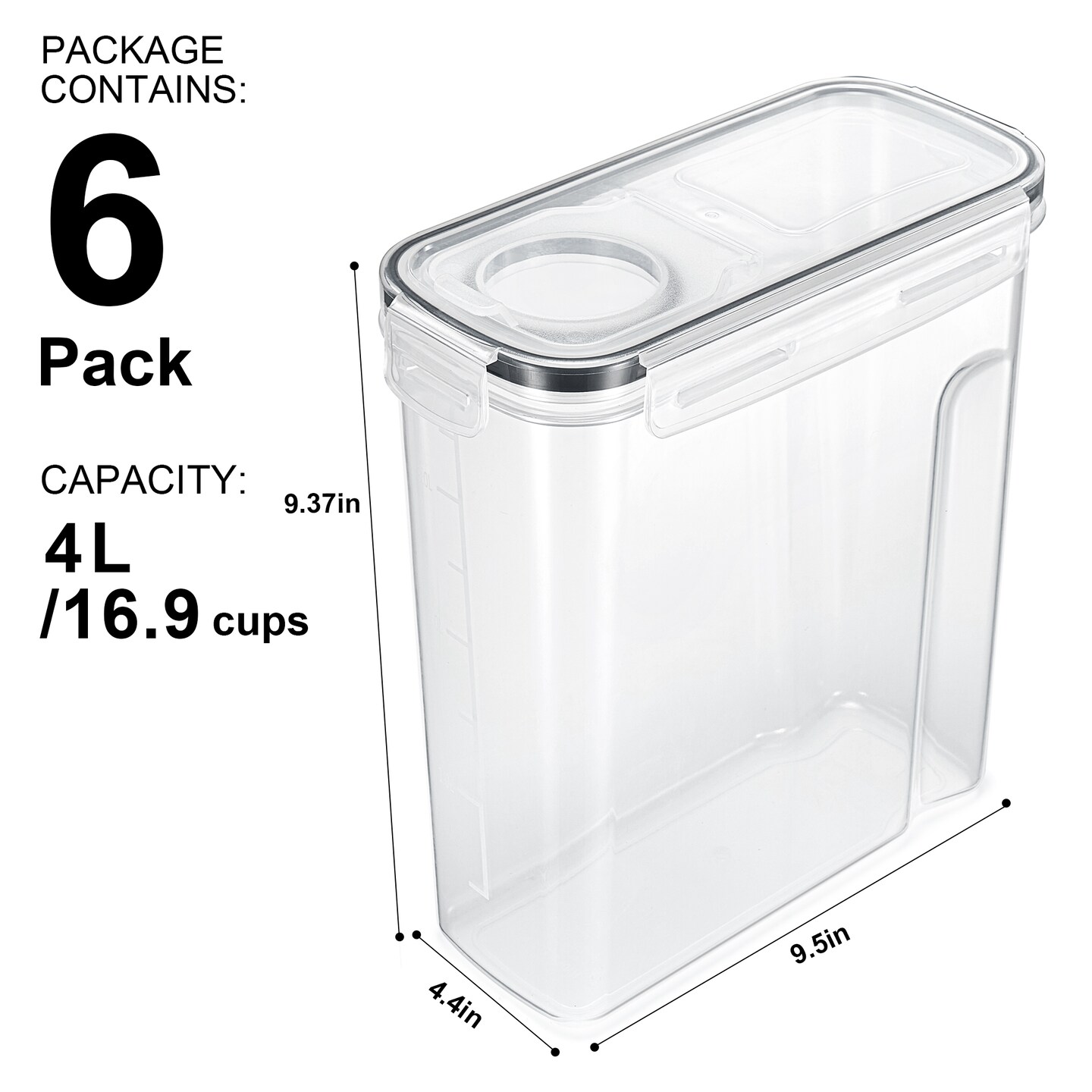 Sorbus Airtight Food Storage Dispensers - 6 Pack (4L/16.9 Cups)