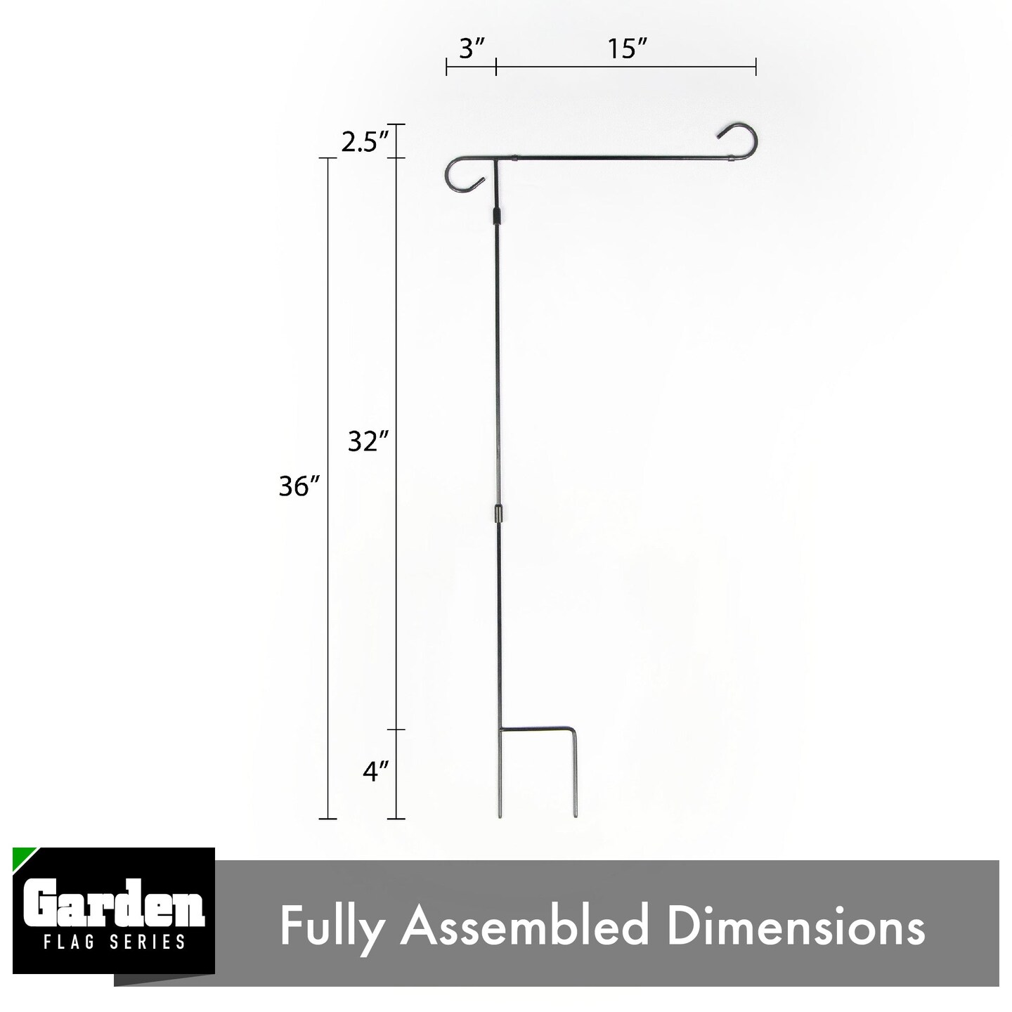 G128 Garden Flag Stand Flagpole | 36&#x22;x15&#x22; | Black Wrought Iron Stand