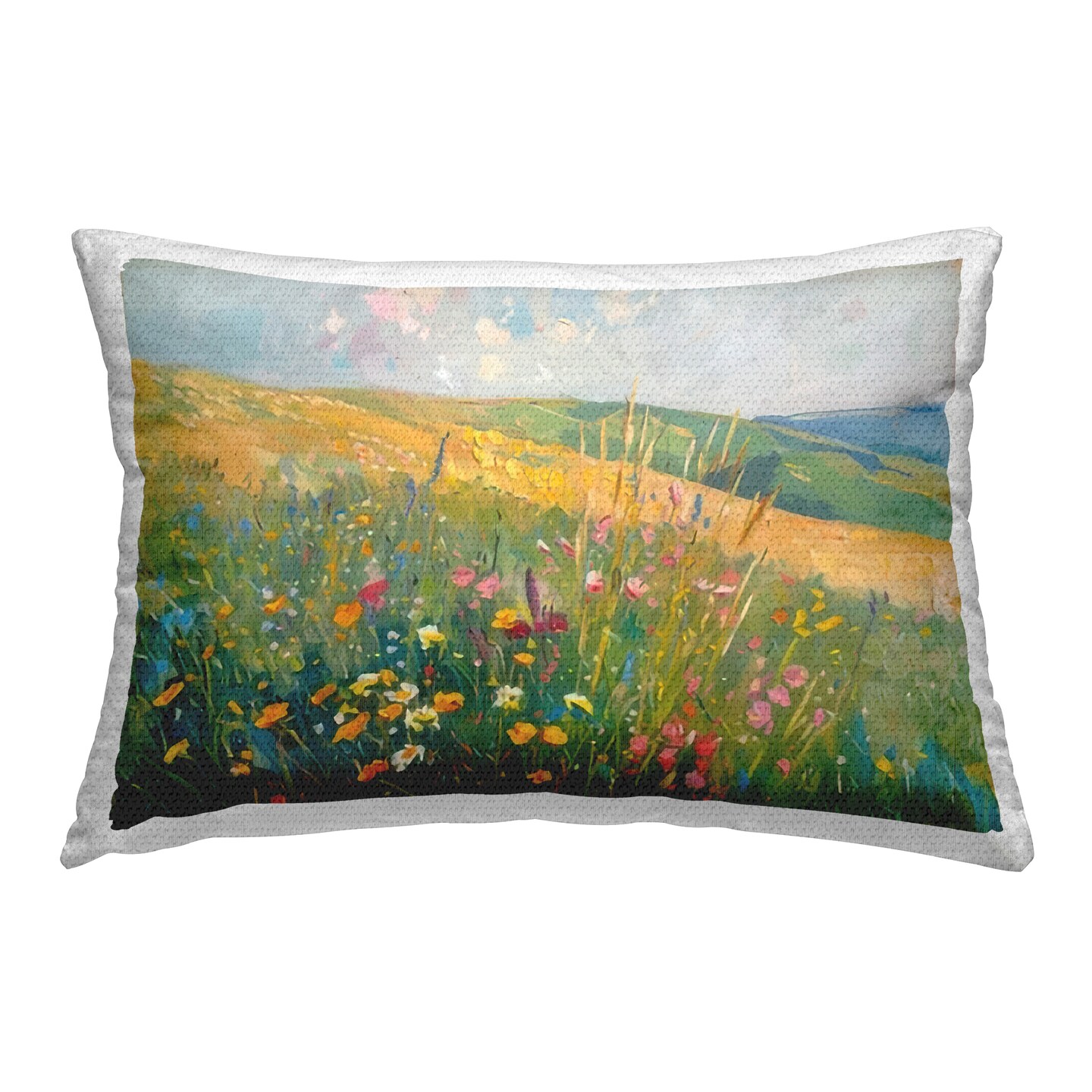 Pink Wildflower View Outdoor Printed Pillow Design by LSR Design Studio, 14 x 7 x 20