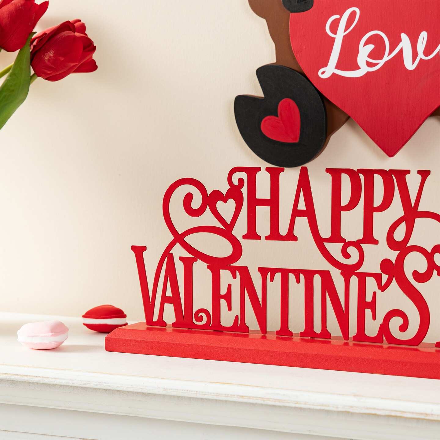 16&#x22;L Valentine&#x27;s Wooden &#x26; Metal HAPPY VALENTINE&#x27;S DAY Table Decor