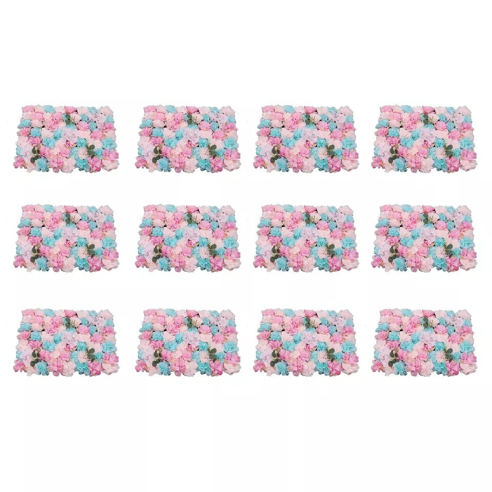 12pcs Artificial Flower Wall Rose Floral Panels Backdrop Decor for Party Wedding