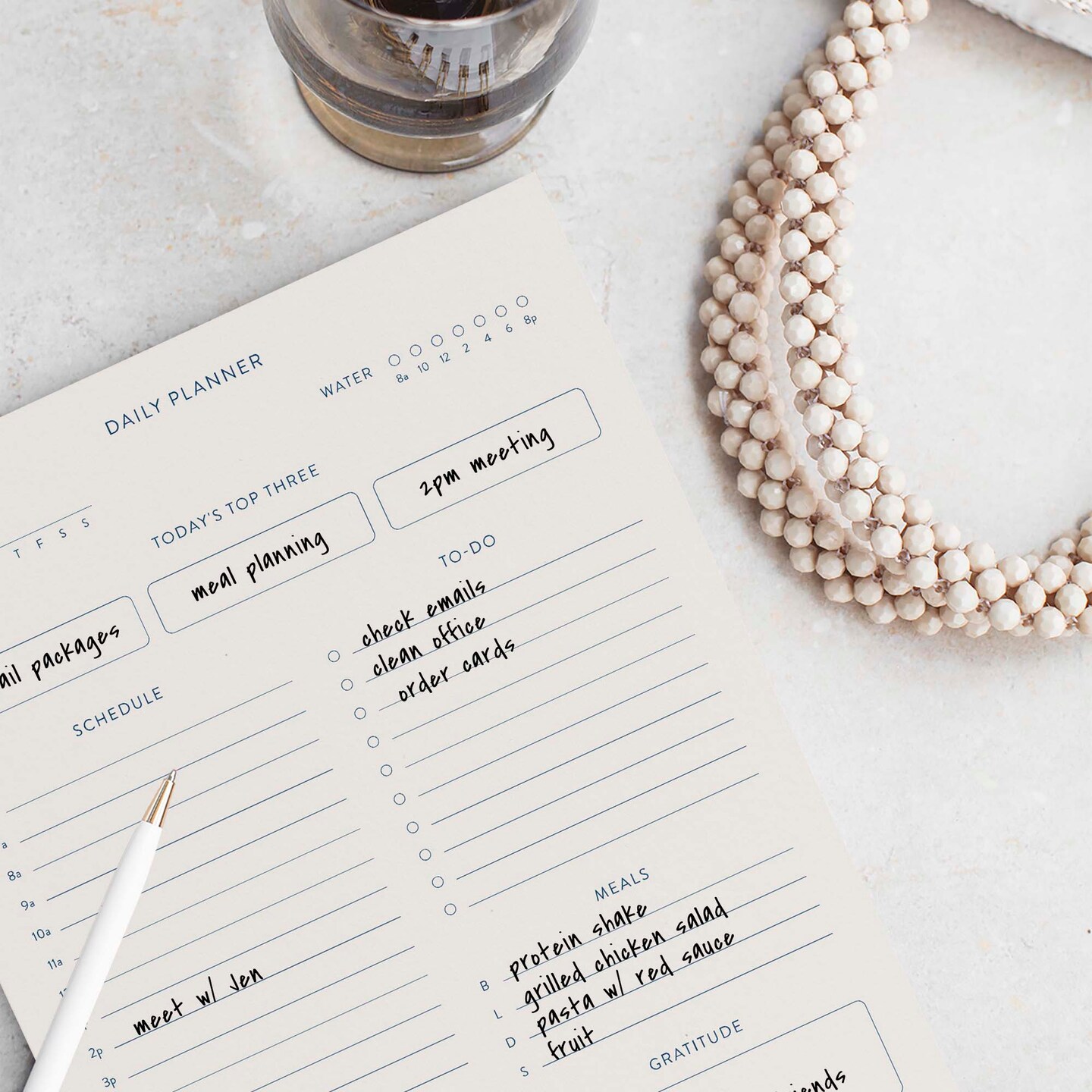 product name is Undated Daily Planner | Day Planner | To-Do List | Simple | Organization | Minimalist Daily Planner | Goal Project Planner | Gratitude
