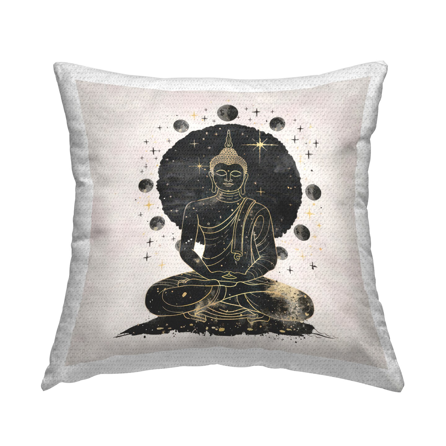 Gilded Sitting Buddha Outdoor Printed Pillow Design by Nina Blue, 18 x 7 x 18