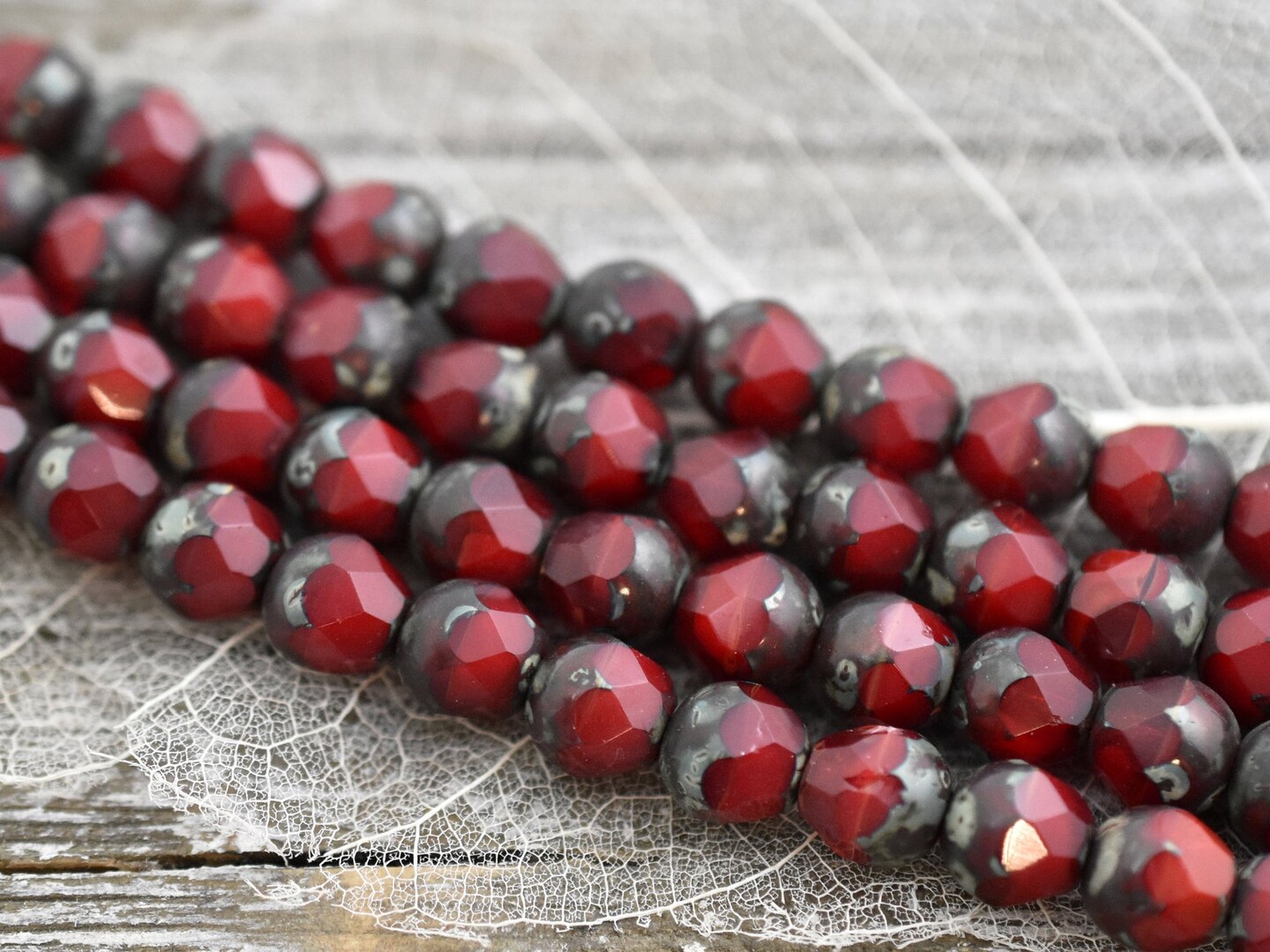 *19* 8mm Opal Red Picasso Central Cut Beads