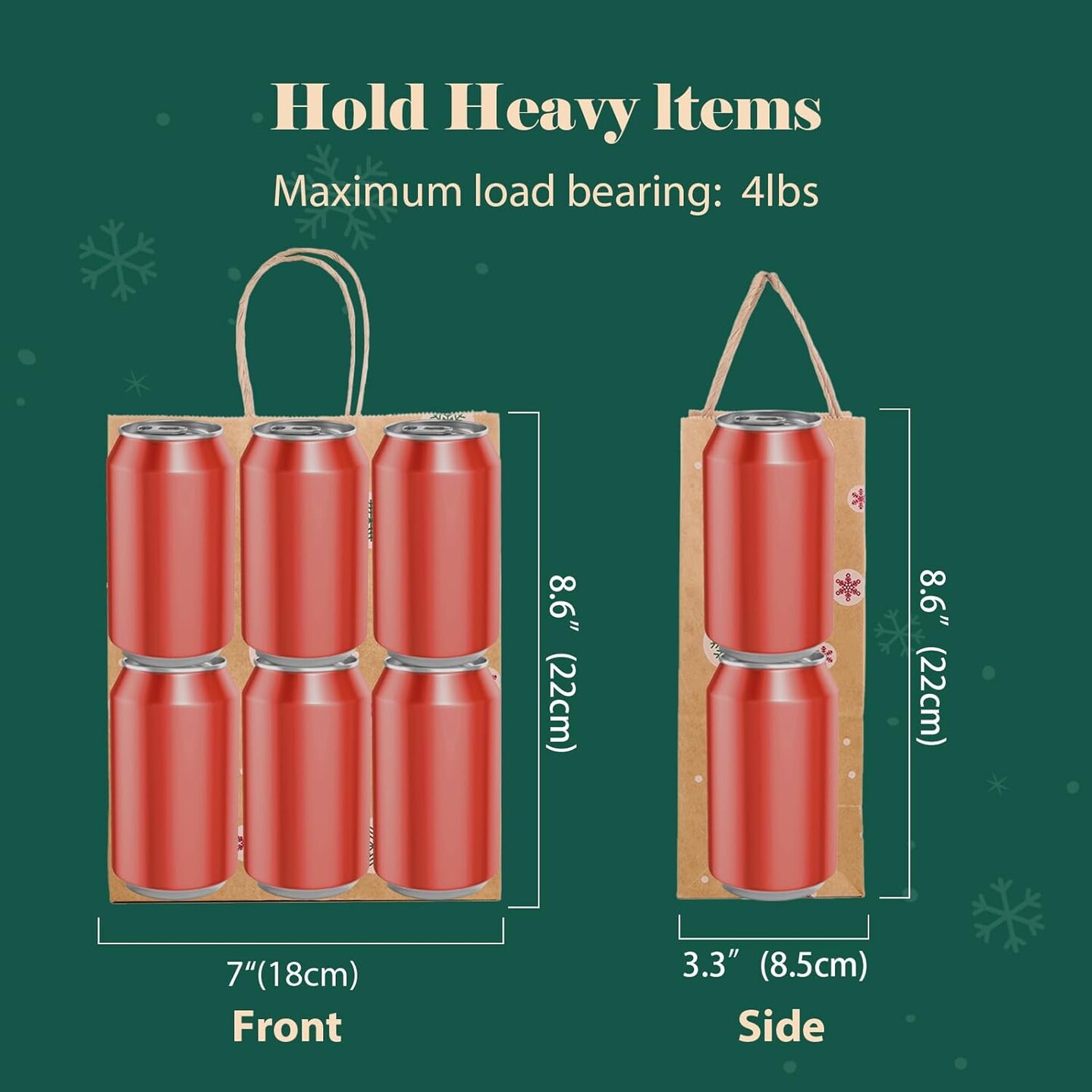 Christmas Gift bags 24Pcs 8.6x7x3.3'' Kraft Paper Bags with Handles Bulk, Christmas Bags for Gifts Holiday Gift Bags Xmas Goodie Bags, Party Favors, Candy, Treat Bags