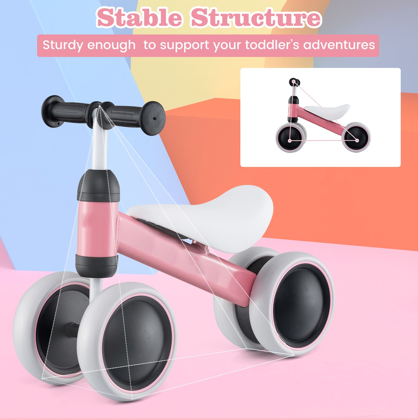4 Wheels No-Pedal Baby Balance Bike Perfect for Indoor and Outdoor Use