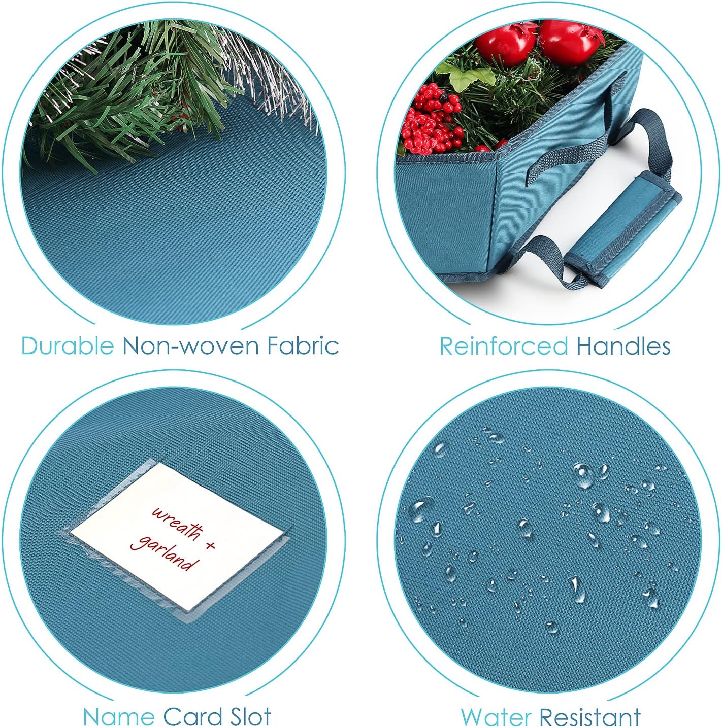 Wreath Storage Container - Hard Shell Christmas Wreath Storage Bag with Interior Pockets, Dual Zipper and Handles - 24" Premium Wreath Storage Organizer Box