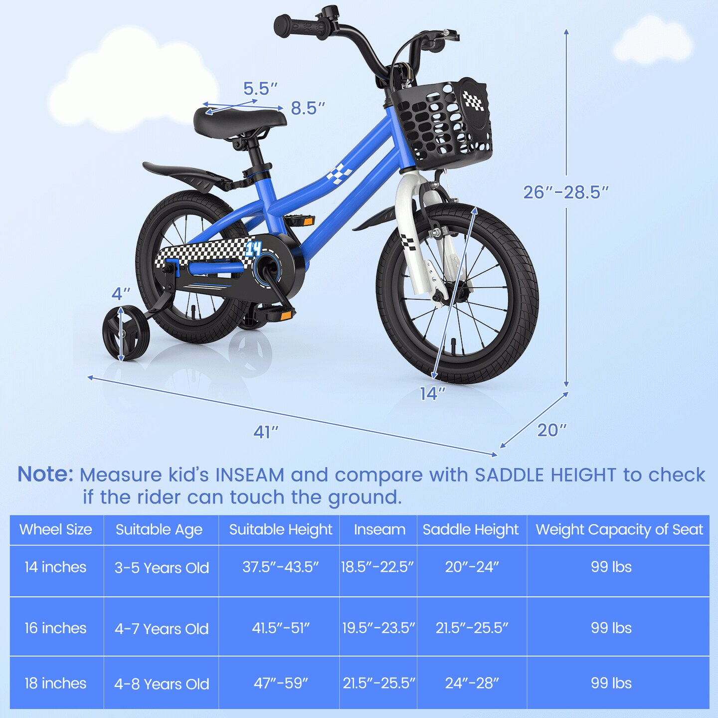 2 Training Wheels Kid's Bike with Adjustable Handlebar and Saddle