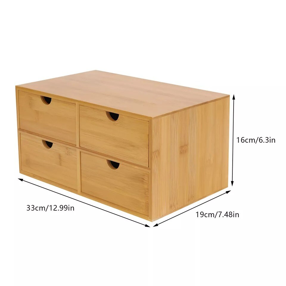 Bamboo Desk Organizer with 4 Drawers Tabletop Mini Small Drawer Storage Box
