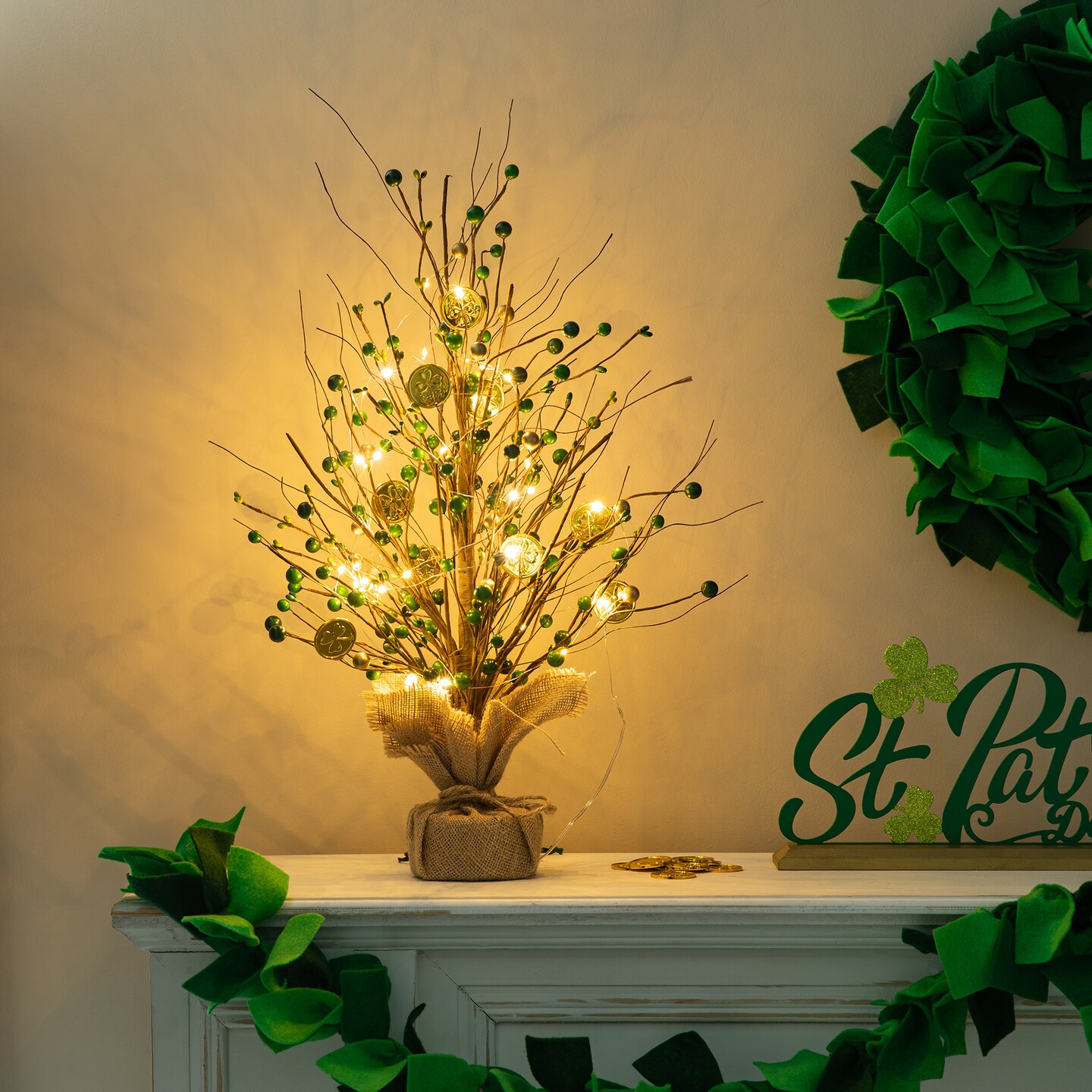 Set of 2 21&#x22;H Lighted St.Patrick&#x27;s Gold Coin Table Trees