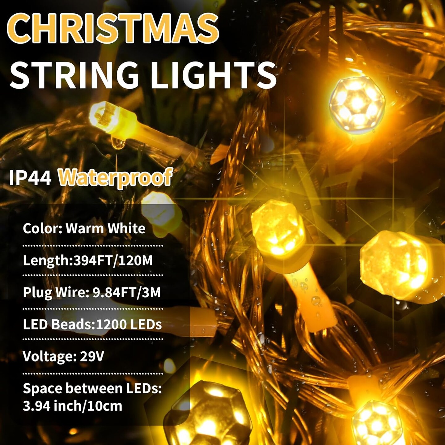 394FT 1200 LED Christmas Lights Outdoor String Lights 8 Modes & Timer Twinkle Fairy Lights Plug in Waterproof LED String Lights for Xmas Patio Wedding Holiday Party Decorations (Warm White)