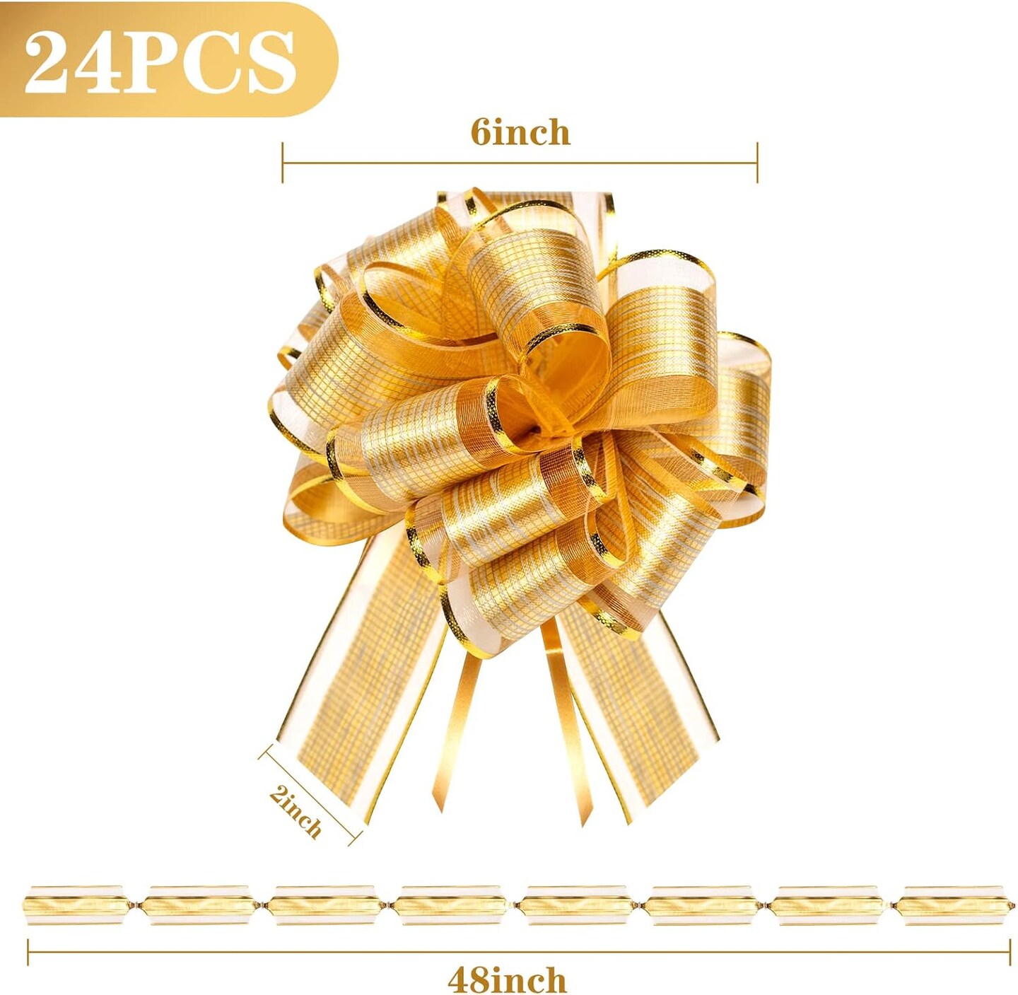 24PCS Gold Pull Bows, Large Christmas Pull Bows Shiny Gift Wrapping Bows for Christmas Holiday Wedding Gift Box Baskets Decoration