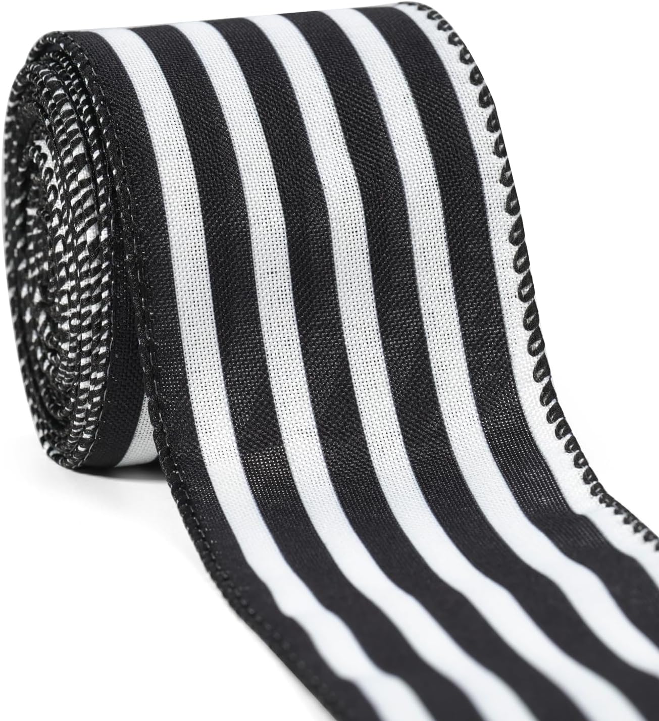 Christmas Ribbon for Tree, Black and White Ribbons Wired Vertical Stripes Fabric Ribbon Gift Wrapping DIY Craft Wreath Garland Making Xmas Tree Party Halloween Christmas Decoration, 10 Yards x 2.5inch