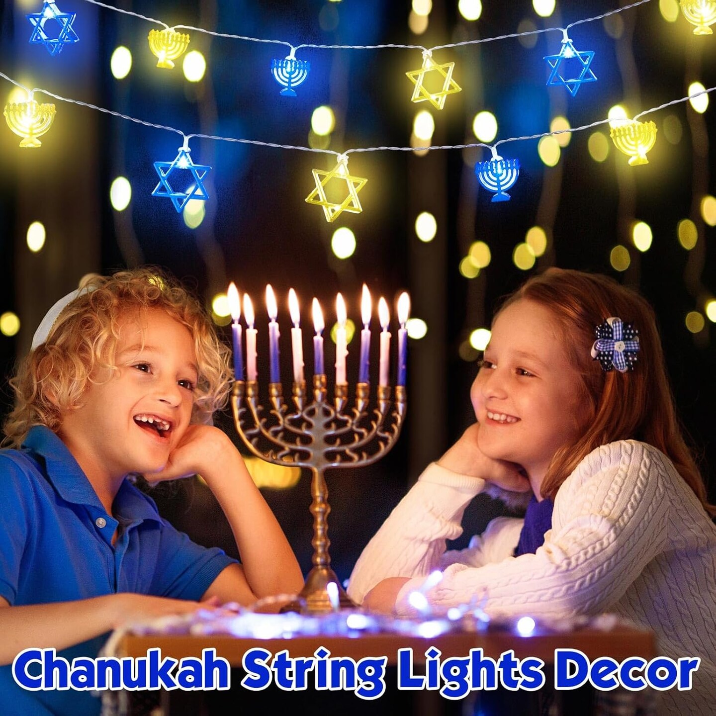 Hanukkah String Lights, 10 Feet 20 LED Battery Operated Star of David String Lights Indoor Chanukah Decoration for Menorah Jewish Judaism Passover Rosh Hashana Party Decor