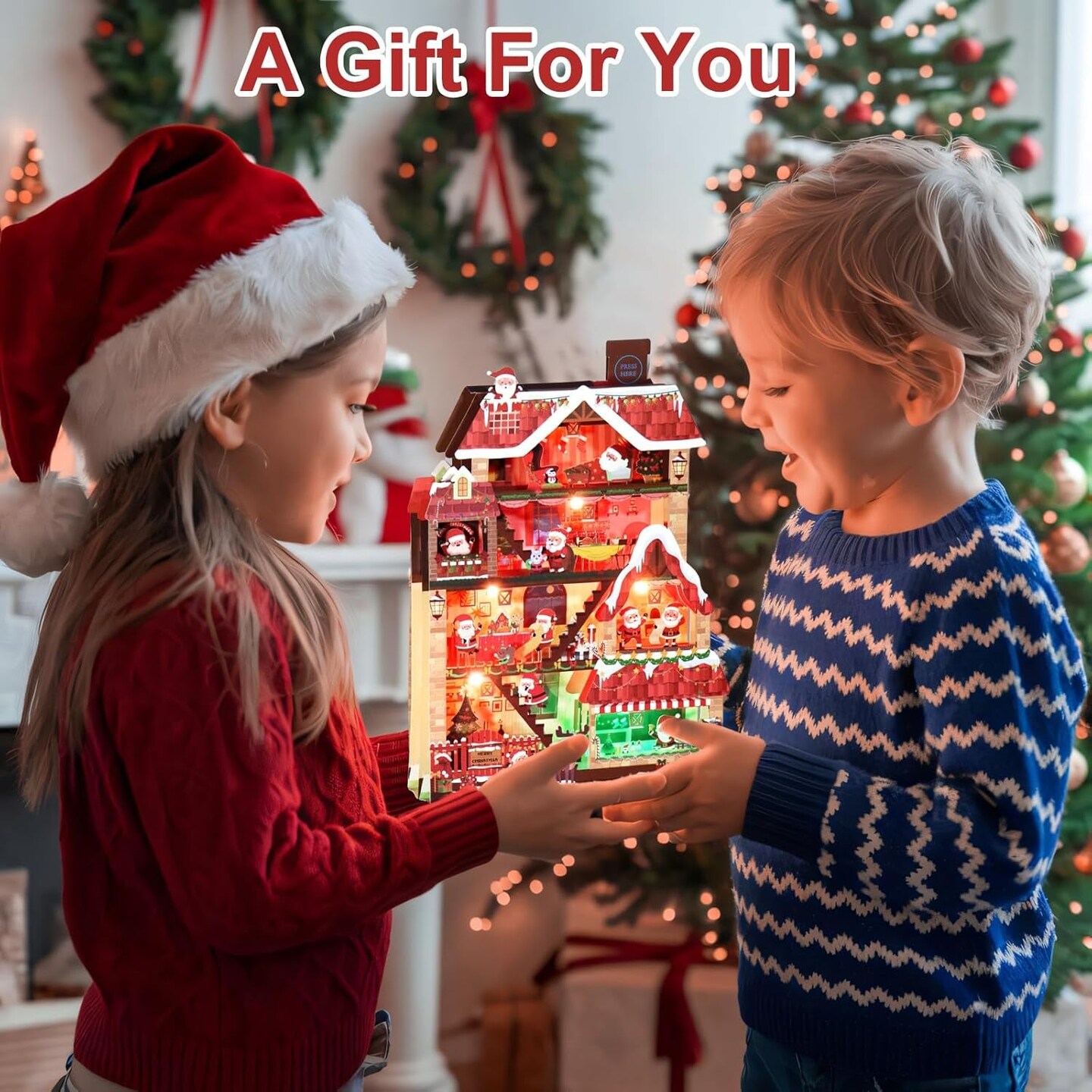 Christmas Cards, Lights and 3 Music 3D Pop up Christmas Card, Santa&#x27;S House Merry Christmas Greeting Card for Kids Mom Dad Husband Wife Men Women Daughter Son