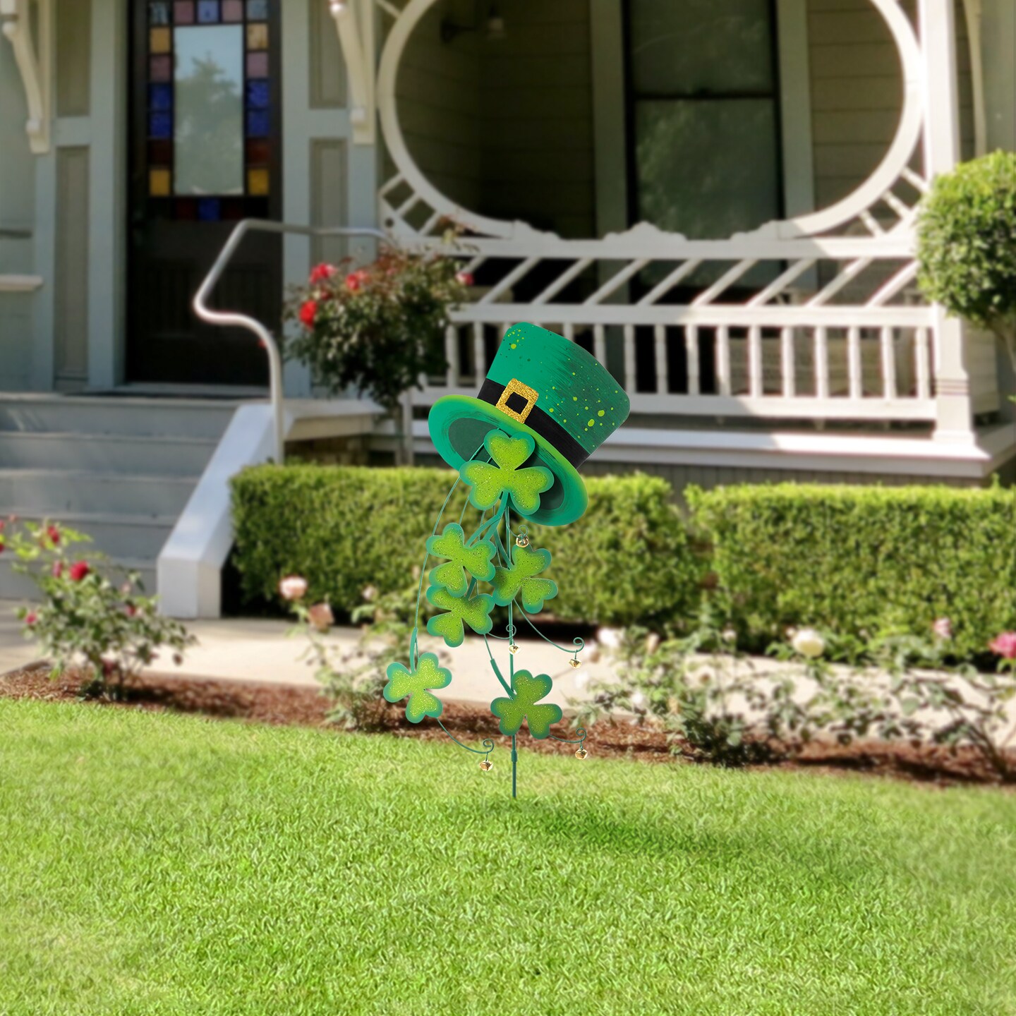 Set of 2 42"H St. Patrick's Metal Leprechaun Hat Shamrocks Yard stake