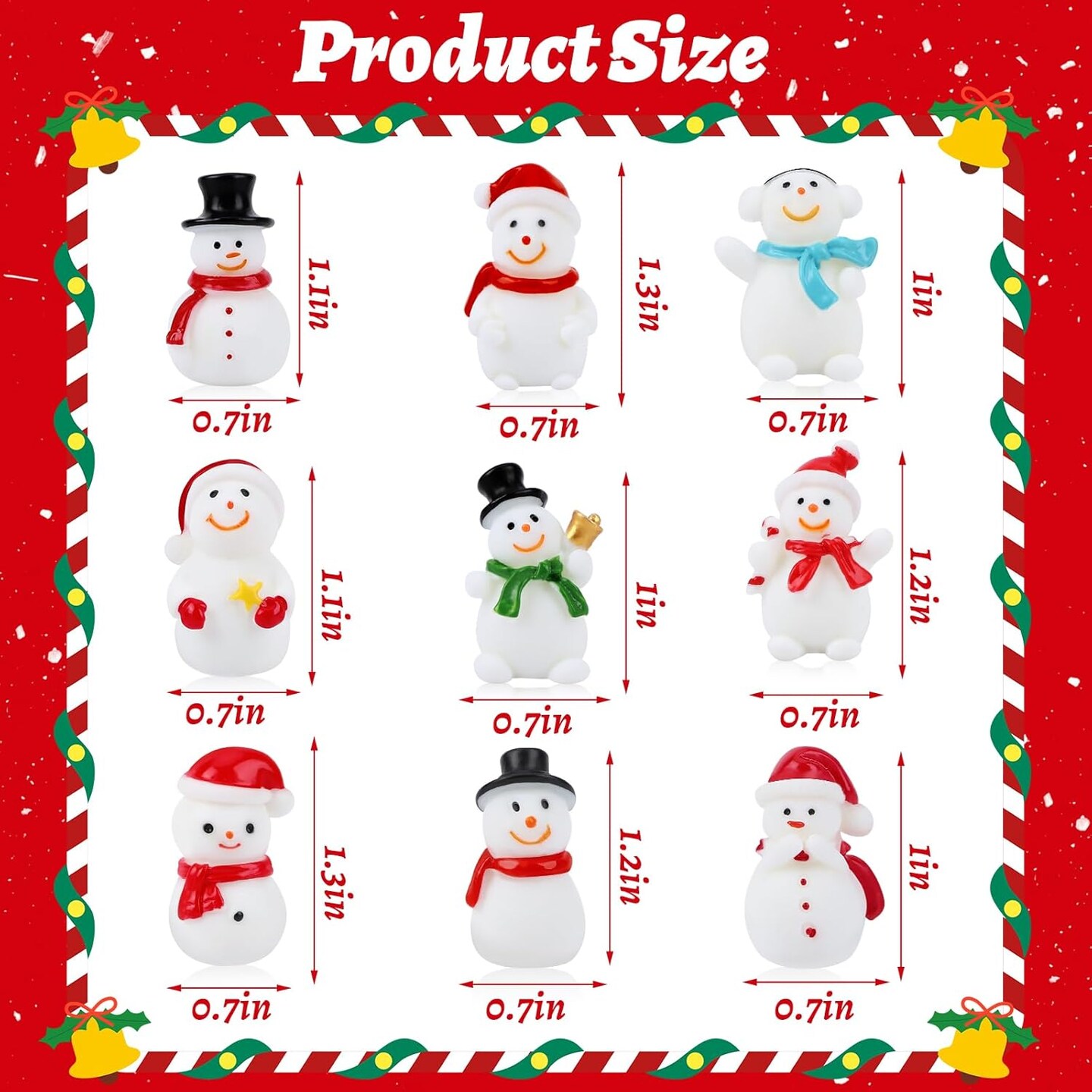 45Pcs Christmas Mini Resin Snowman 9 Styles Mini Snowman Figuriness with Hat Xmas Miniature