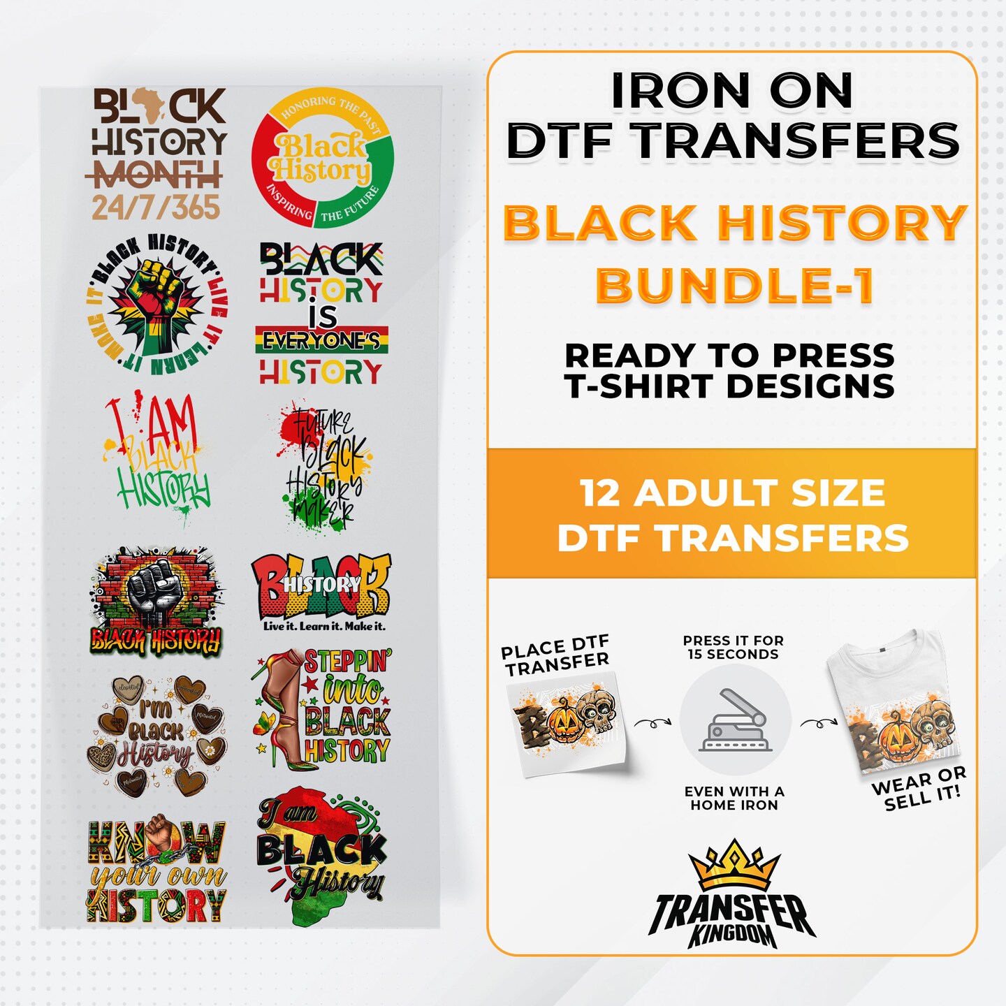 Black History Iron on DTF Transfer Bundle 1 - 12 Best Seller Ready To Press T-shirt Designs
