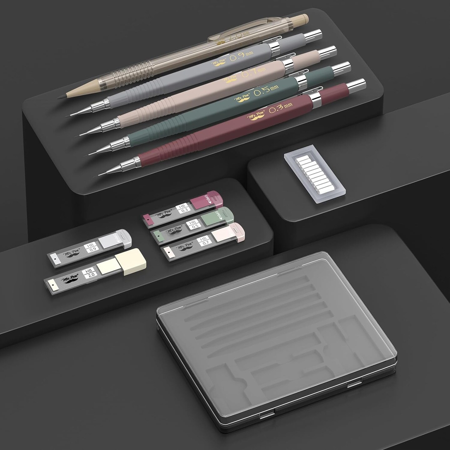 Mr. Pen- Mechanical Pencil Set with Leads and Eraser Refills, 5 Sizes - 0.3, 0.5, 0.7, 0.9 and 2 Millimeters, Sketching Pencils, Drafting Pencil, Christmas Gift