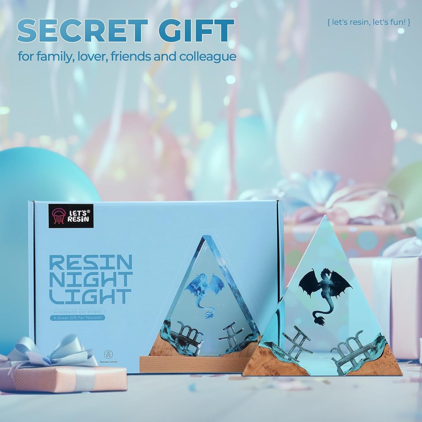 LET&#x27;S RESIN Ocean Resin Lamp Christmas Gift with LED Color Control, Creative Craftmanship Gift, Home Decor Night Light, Table Lamp for Home and Bedroom