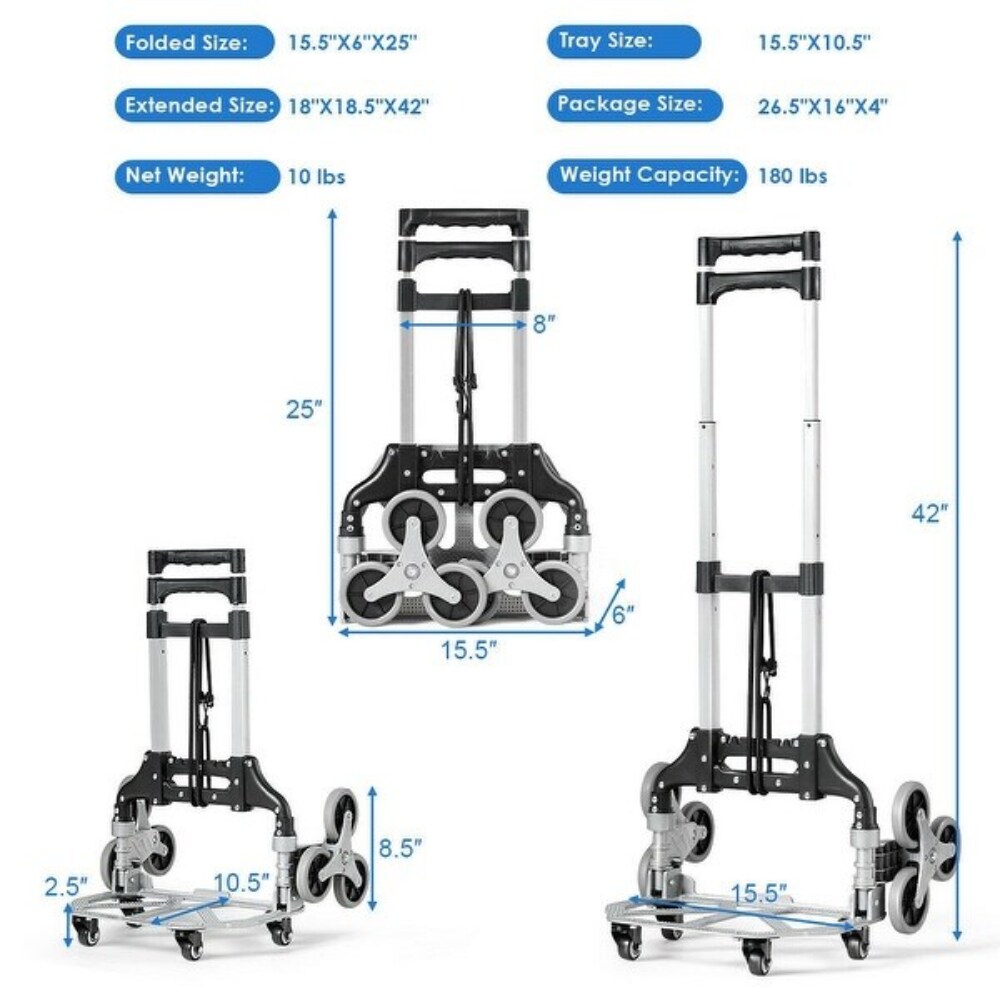 Portable Folding Stair Climbing Hand Truck with 3-Position Adjustable Telescoping Handle