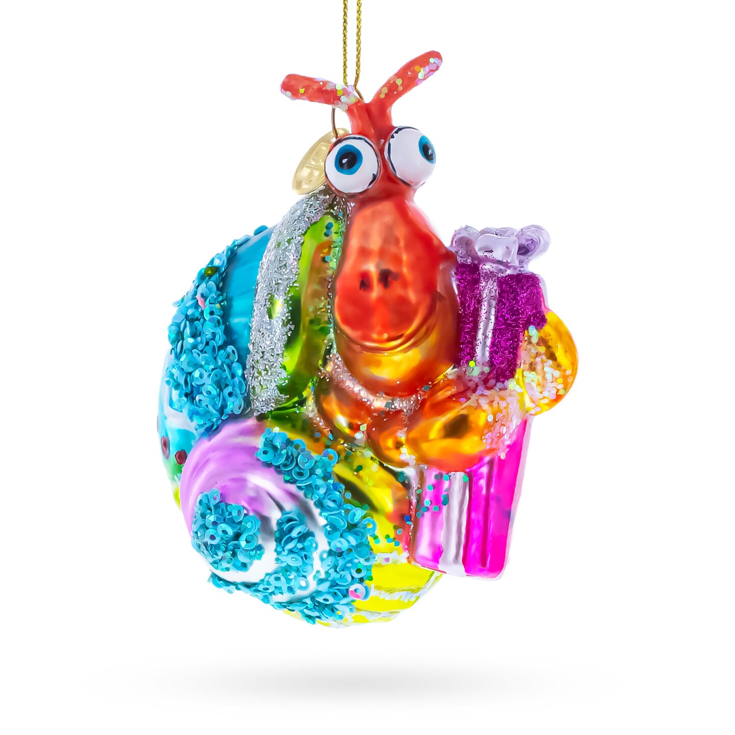 Shrimp with Gifts Glass Christmas Ornament