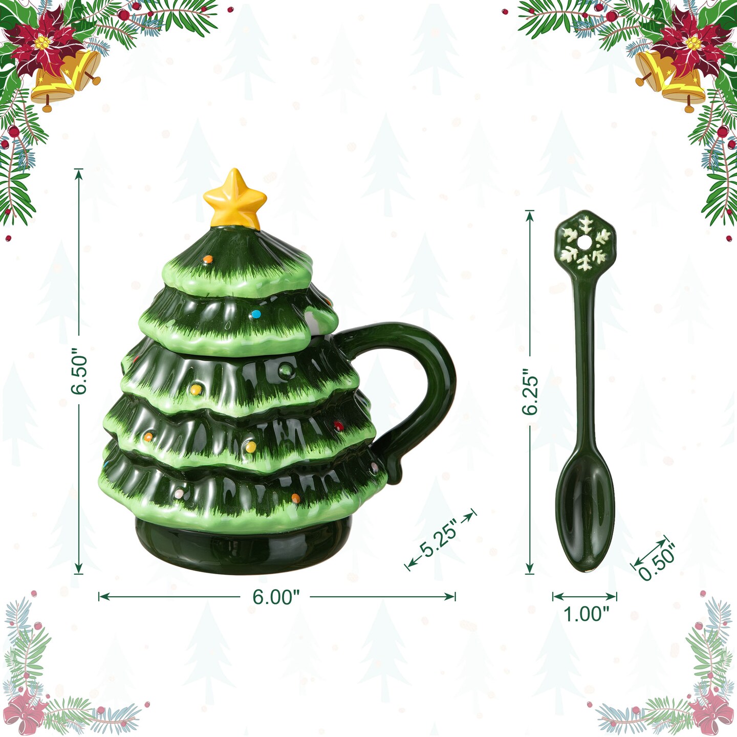 Christmas Ceramic Mug with Lid and Spoon