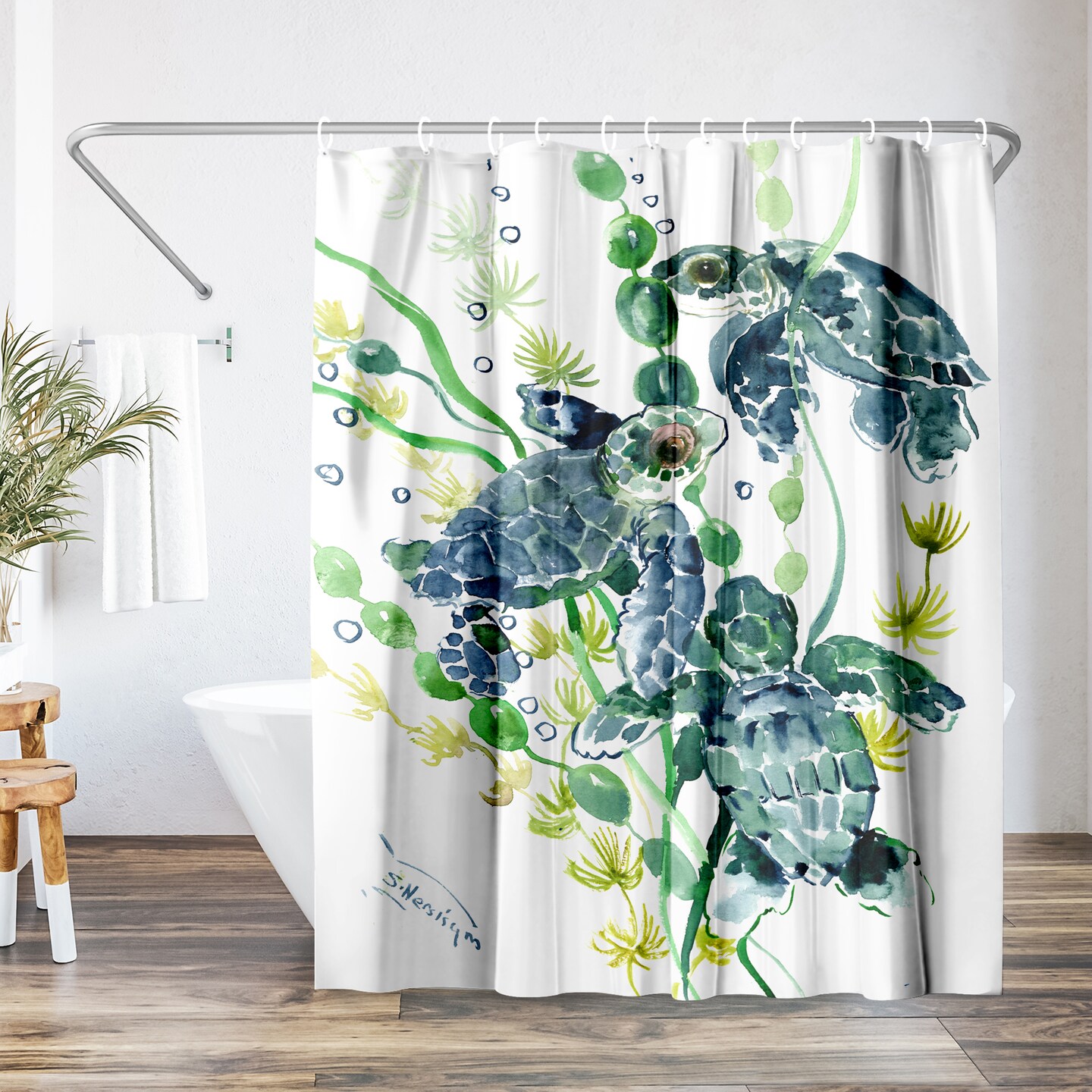 Americanflat 71" x 74" Shower Curtain, Three Sea Turtles by Suren Nersisyan