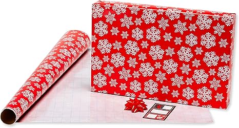 Wrapping Paper Set with Cut Lines (4 rolls 30 in. x 12 ft., 7 Bows, 30 Gift Tags), Christmas Text, Plaid, Reindeer and Snowflakes