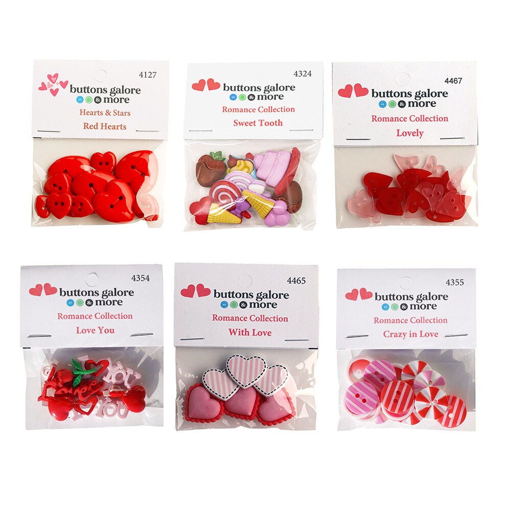Buttons Galore Valentine Button Set – 50+ 3D Buttons for Crafts, Sewing, Scrapbooking & DIY Projects