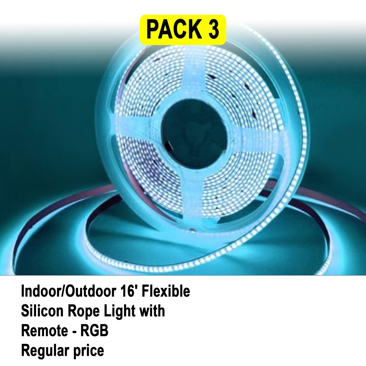 16ft Flexible RGB Rope Light, 300 LEDs, Waterproof with Remote & 7 Colors