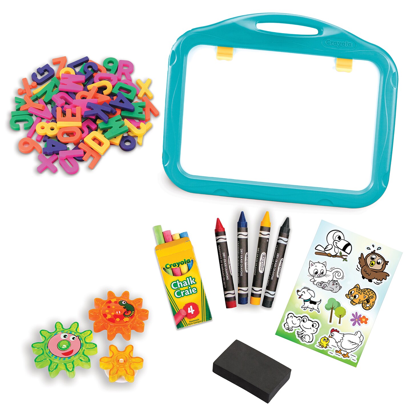 Crayola: Ready-To-Create: Magnetic Board Playset - Blue, Animal Themed - Double-Sided, Dry-Erase/Chalk, Letters &#x26; Numbers, Stickers &#x26; Gears, Kid 3+