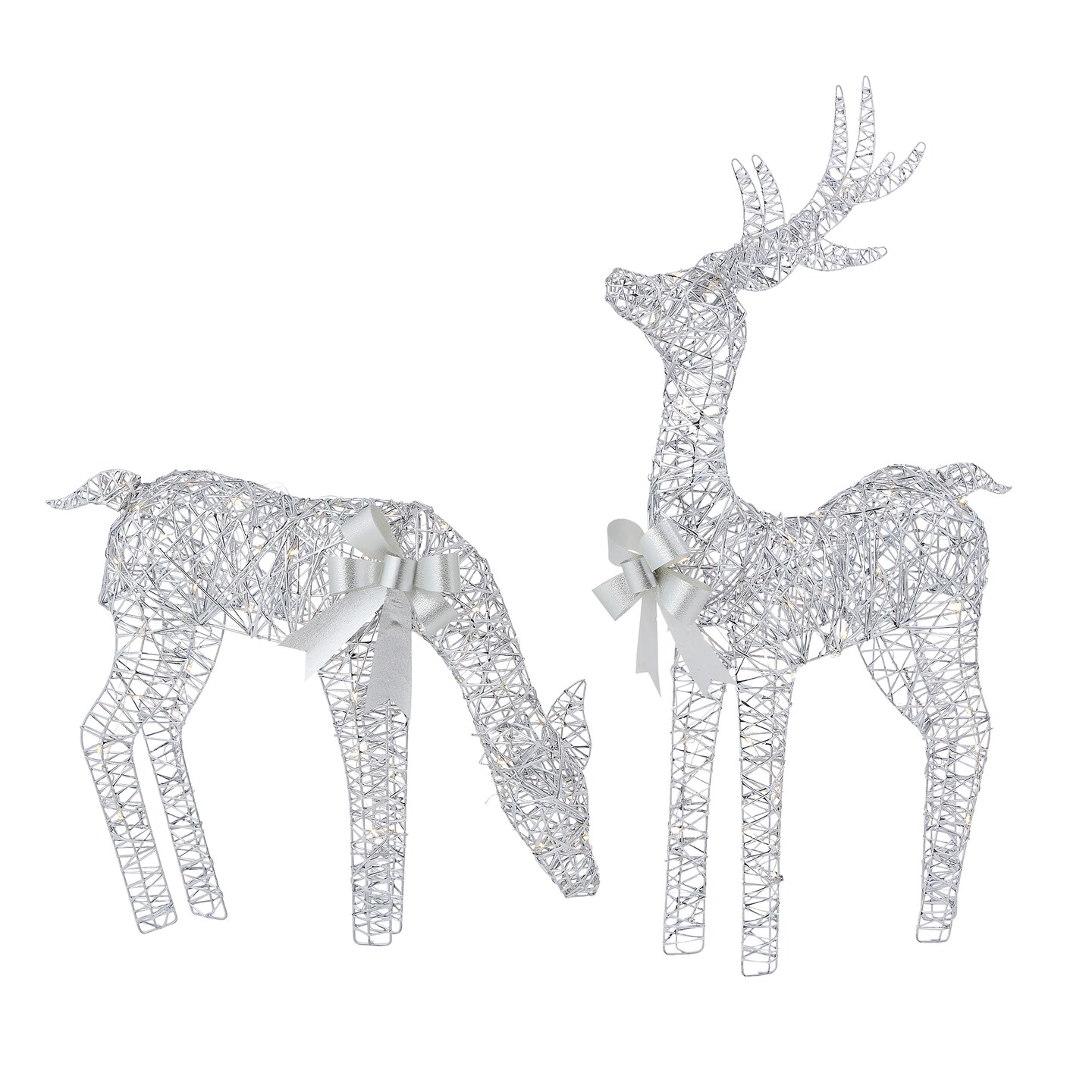 Christmas Metallic Silver Reindeer 19" Tall, Pre-Lit w/ 120 Micro Warm White LED Lights, Plug In