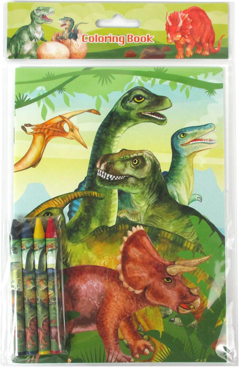 TINYMILLS Jurassic Dinosaur Coloring Book Set, 12 Books, 48 Crayons, Kids Activity Birthday Party Favors
