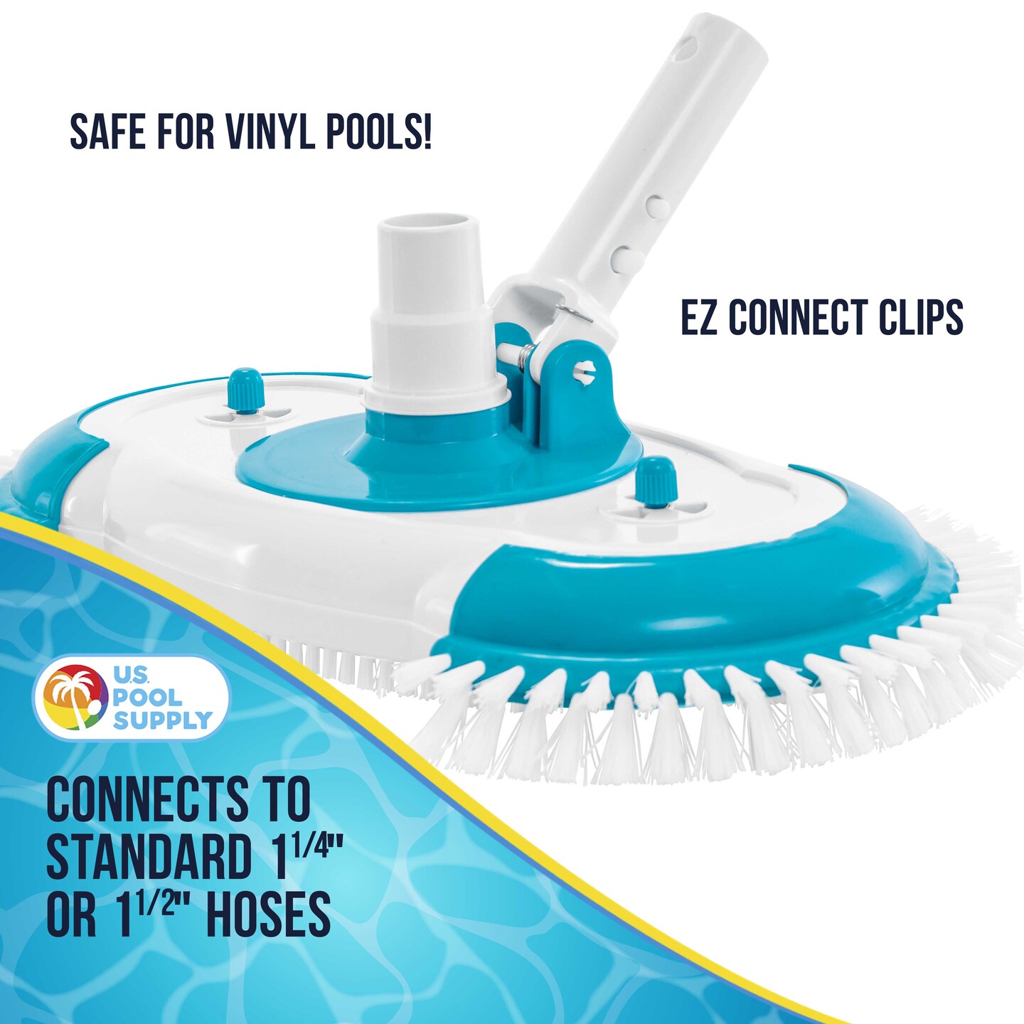 U.S. Pool Supply&#xAE; 16&#x22; Weighted Pool Vacuum Head with Nylon Side Bristles, Swivel Hose Connection, EZ Clip Handle - Connect 1-1/4&#x22;, 1-1/2&#x22; Hose - Cleans &#x26; Remove Debris